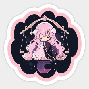 Adorable Anime Chibi Libra Zodiac Sleeping Little Astro Girl Sticker